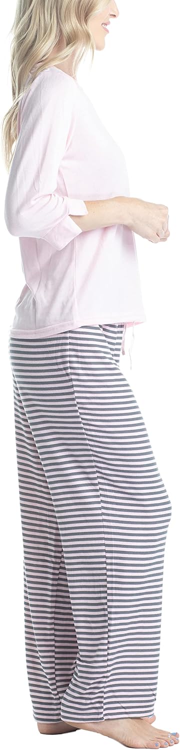 Hanes Women's Butter Knit 3/4 V-Neck Sleep Top and Pajama Pant Lounge & Sleep Set - Image 4