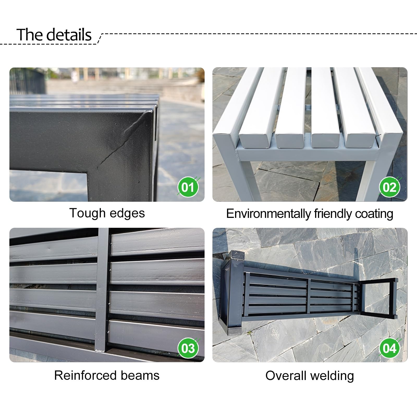 Modern Metal Outdoor Bench Perfect for Garden Park and Roadside Use (White-100cm) 2