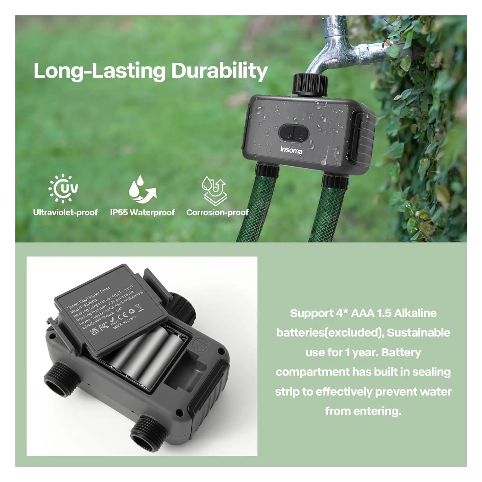 Timer automatico for irrigazione con doppio tubo da giardino, sistema di irrigazione, programmatore for irrigatori(Wifi Hub EU)