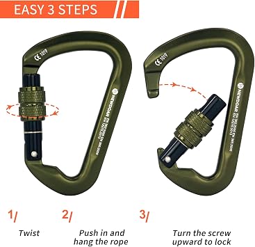 NewDoar 30KN CE Certified Climbing Carabiner Professional Heavy Duty D Screwgate Clip Locking Carabiner Clips for Rock Climbing,Rappelling,Rescue,Mountaineering,Rappelling