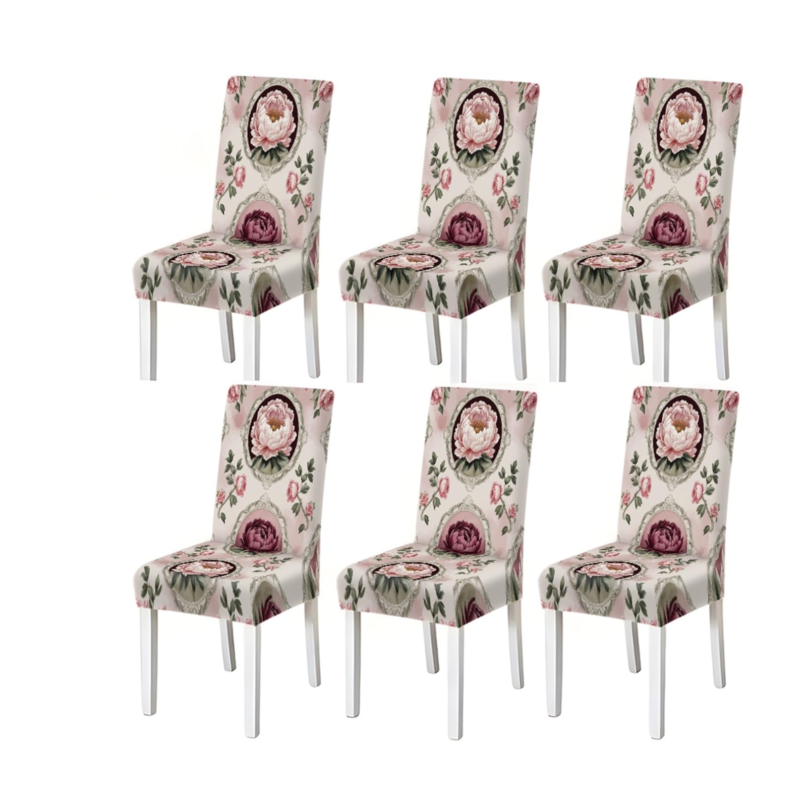 KXUAUV Elegant Vintage Pink Peony Floral Print Stretch Dining Chair Covers, 2/4/6 PCS For Home Kitchen Party Seat Protectors for Restaurant Hotel Party(6PCSChair cover)