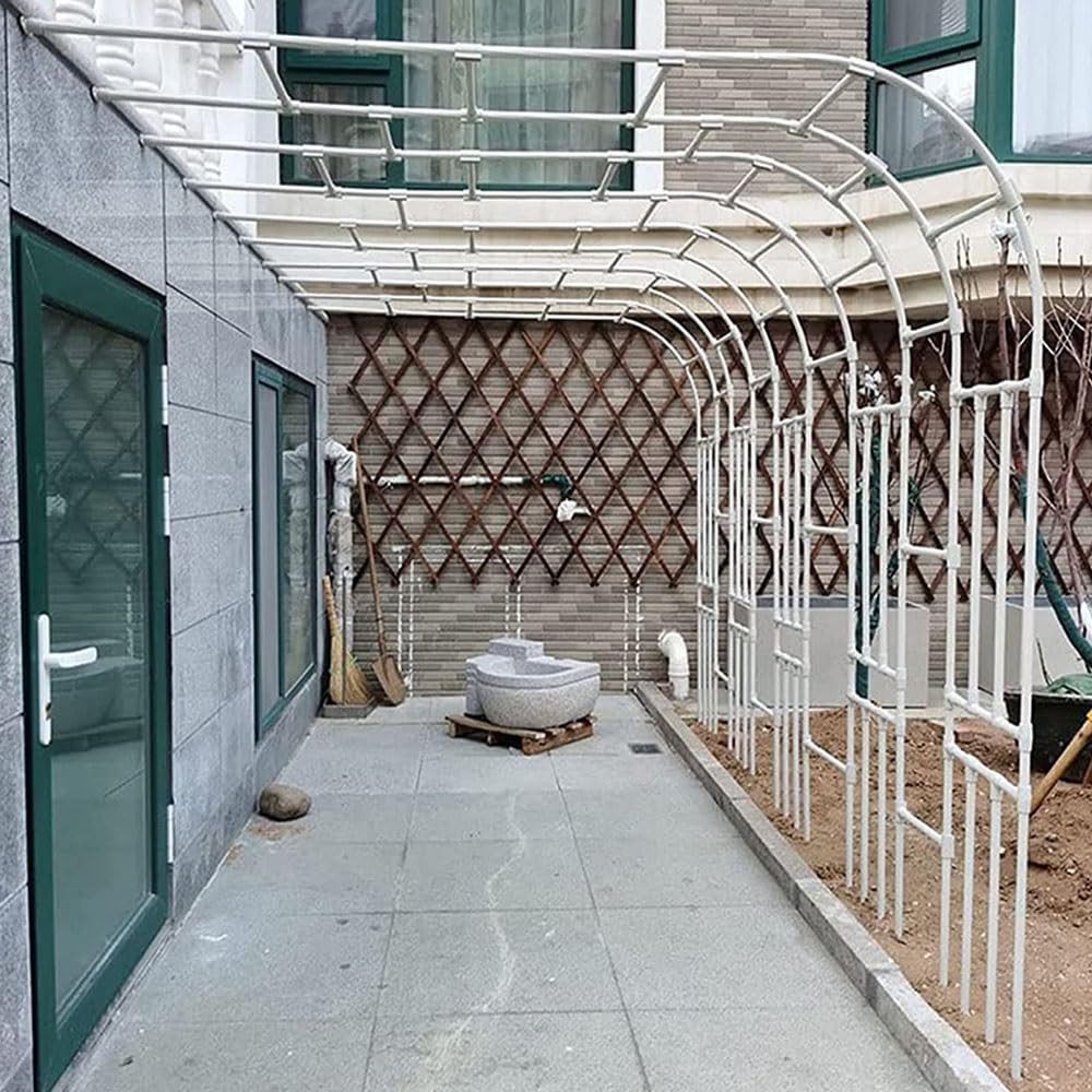 Metalowy łuk półróżany, łuk ogrodowy, pergola, rama wspinaczkowa, altana roślinna, dekoracja ogrodowa, łuk imprezowy, łuk ślubny, łatwy w montażu (biały, szer. 2,2 m), IAQFQQIOF-WHITE-W220CM