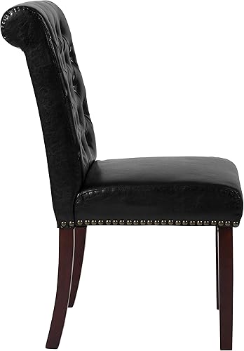 Miniatura 6 de BizChair Silla Parsons LeatherSoft negra con respaldo enrollado y ribete de uñas