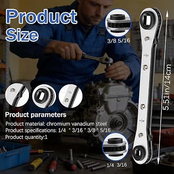 HVAC Service Wrench Tools, Quad Spanner Air Conditioning Ratchet