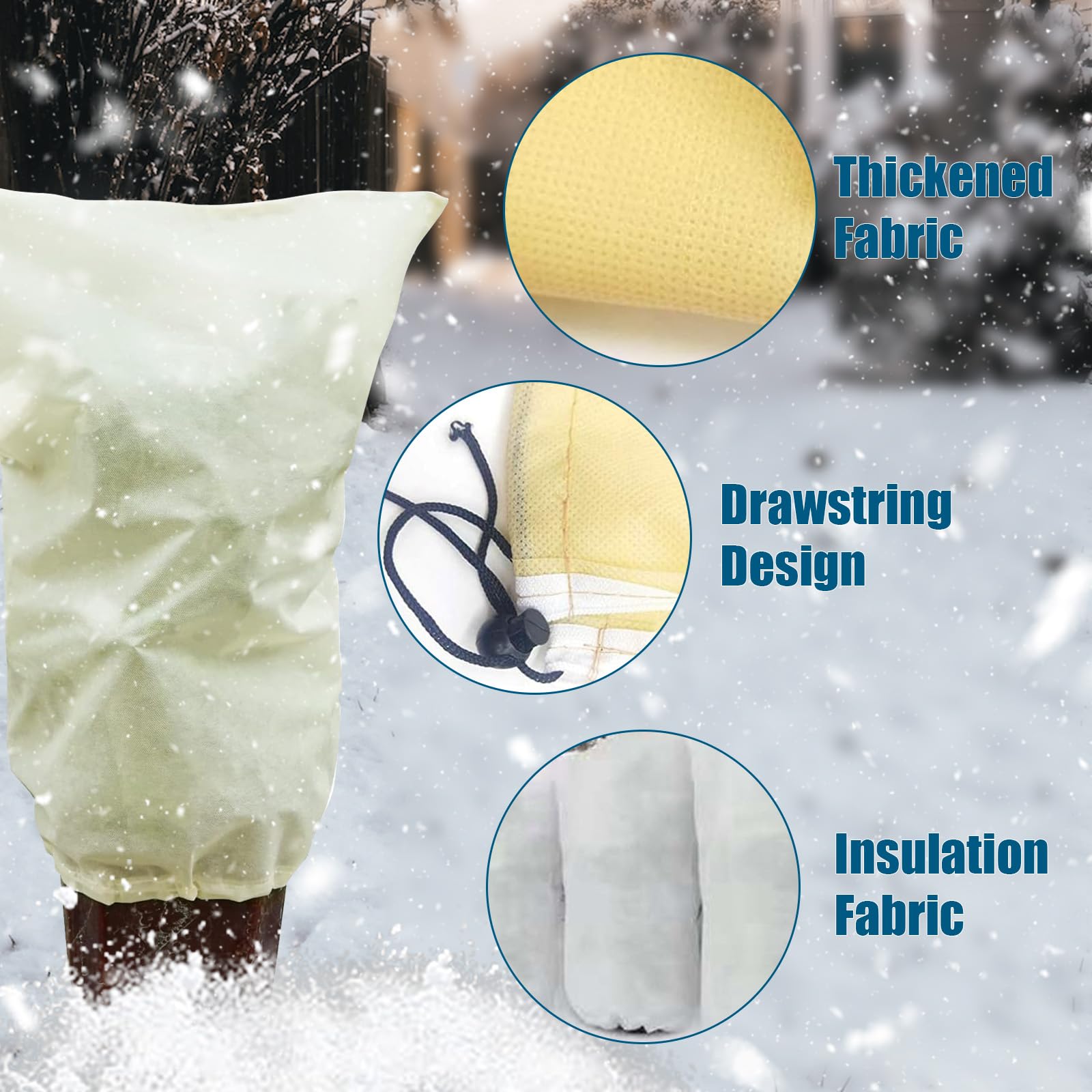 Winterschutz für Pflanzen, 100x120cm Winter Frostschutz KüBelpflanzensack, Winterschutzvlies fur Kübelpflanzen mit Kordelzug,Beige,4PCS