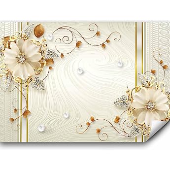 murando - Non-Woven Photo Wallpaper Oriental Pattern 400 x 280 cm - Photo Wallpaper Living Room Non-Woven Wallpaper XXL Motif Wallpaper Picture Wallpaper 3D Effect Wall Decoration - Flowers Ornament Beads Beige n-B-0083-a-a