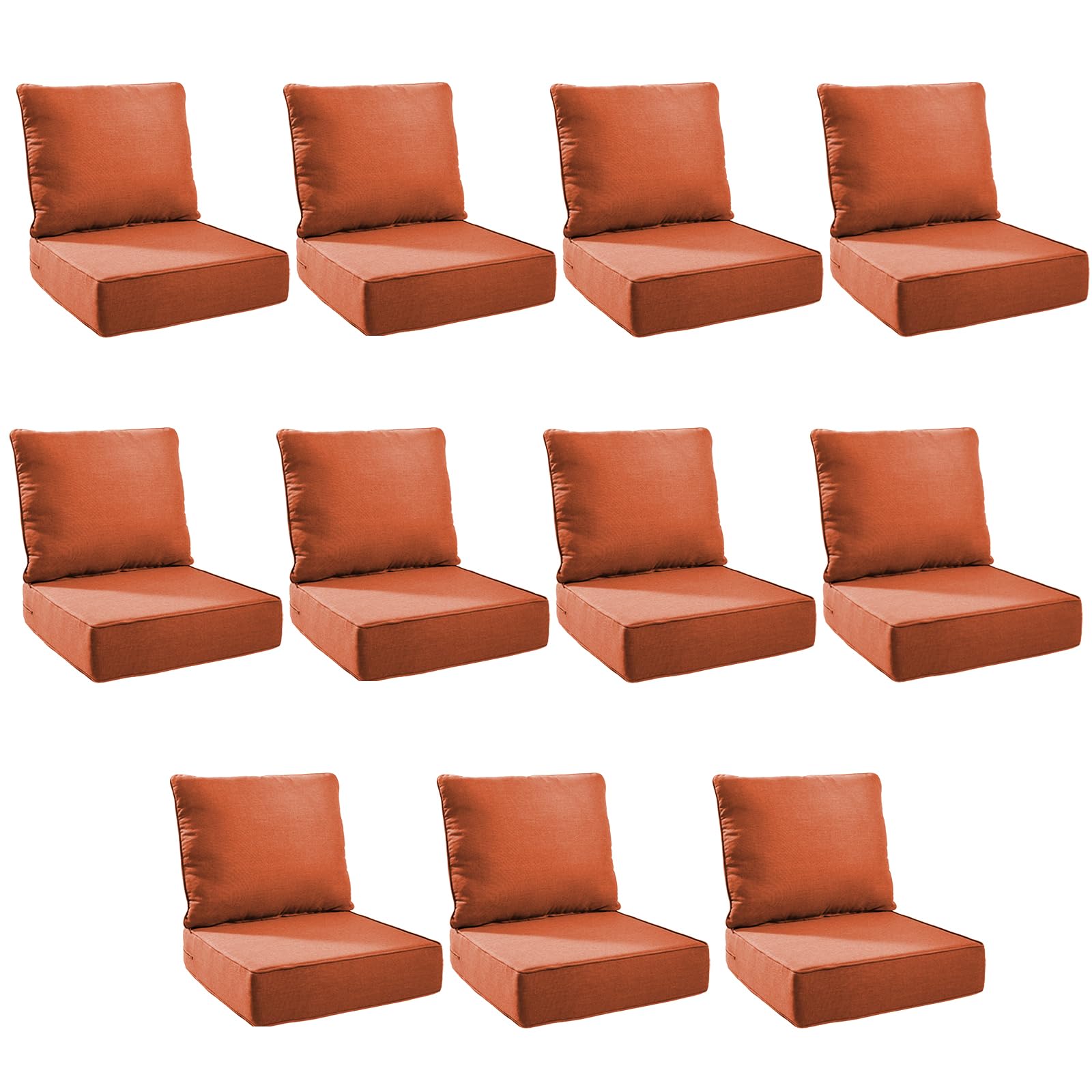 Outdoor Cushion Set for Patio Furniture, UV Resistant, Water Resistant - 6 Inch Thick Foam Garden Cushions – 22x24 Inch Patio Seat Covers for Chair/Sofa/Couch | Orange | 11-Pack |