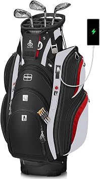 Vancropak Golf Cart Bag, Cool Mens Golf Gifts with 15 Way Divider Top | Cooler Pocket, Waterproof Protective Rain Cover, Shoe Compartment, Tracker Slot, USB Charging Port, Umbrella Holder