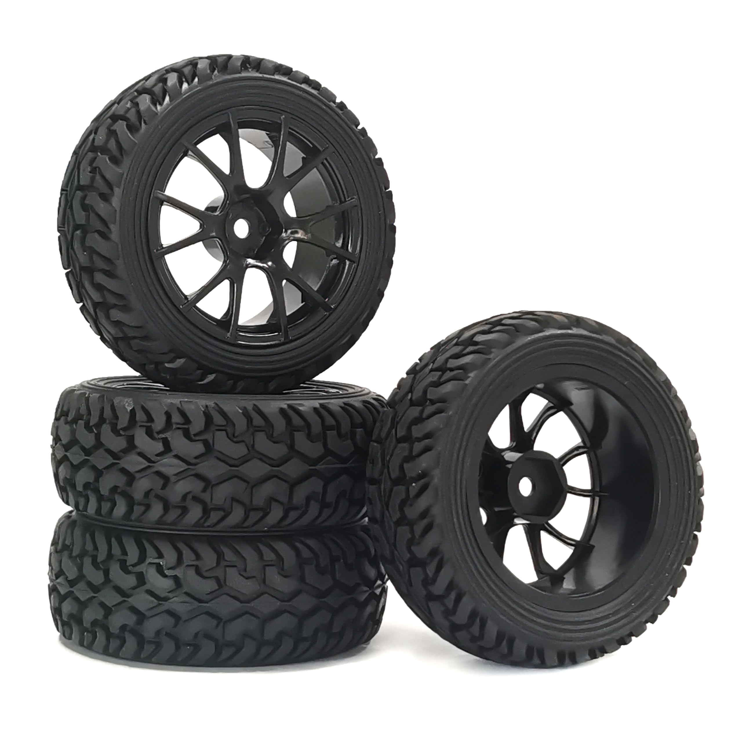 KEEDA 75mm Rubber Tyres and Wheels for 1/10 RC On Road Car 1/16 RC Rally Car HSP 94123 HPI Kyosho Tamiya (Black)