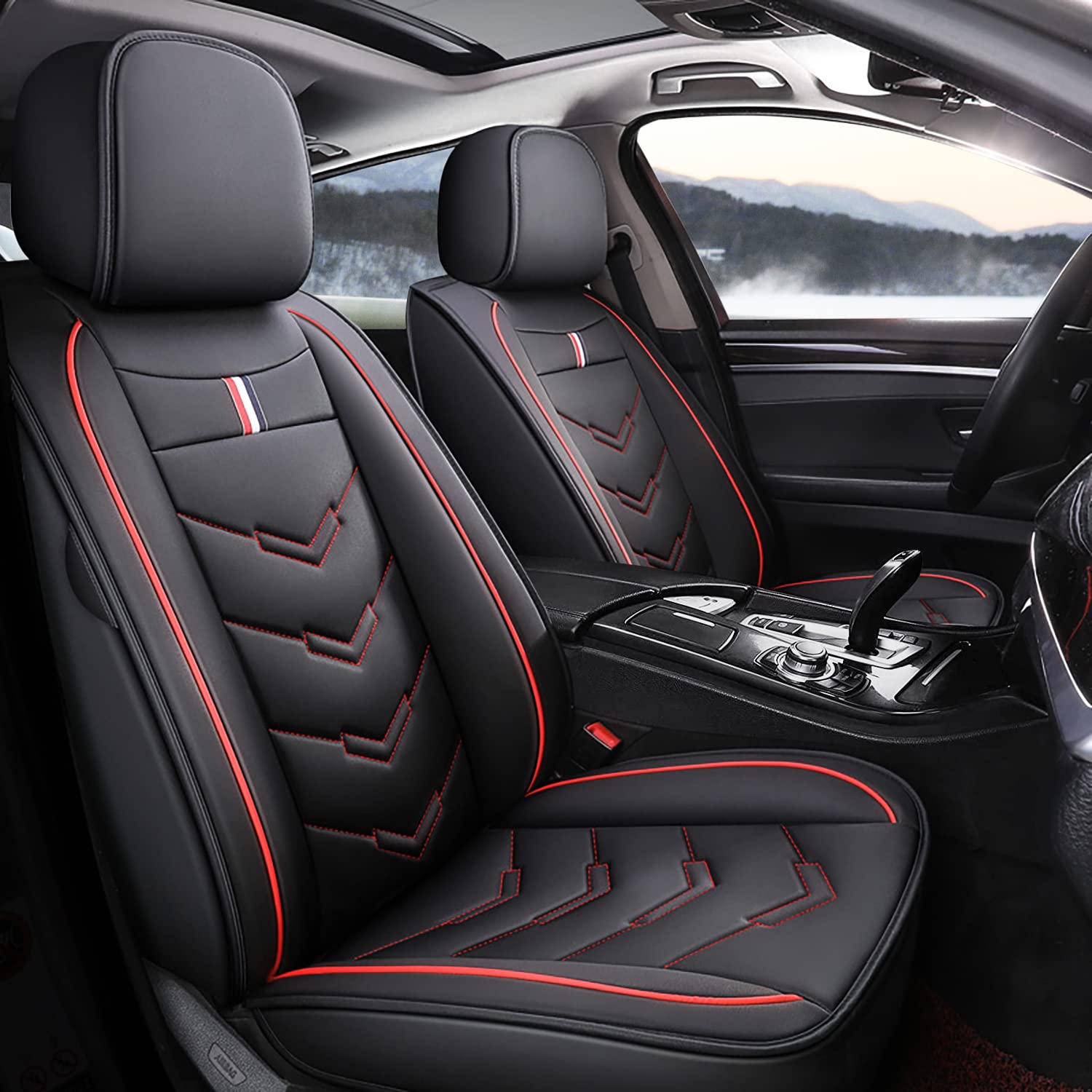 jxgzyy Car Seat Covers Full Set, Waterproof Premium Leather Cushion Seat Protector, Auto Interior Decoration, Universal Fit for Most Cars, SUV, Sedans, Truck and Pickup (Black and Red)