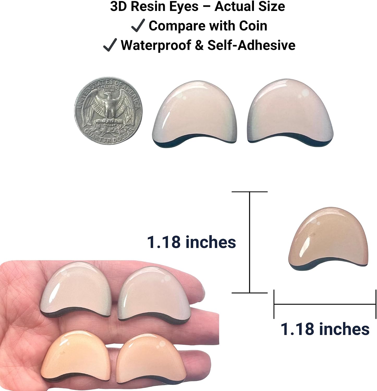 Premium 3D Resin Closed Eyes – Large 30 mm, Pearlescent Skin Tone – 8 Pcs / 4 Pairs – Self-Adhesive for Dolls, Plushies, Amigurumi & DIY Crafts (301-30)