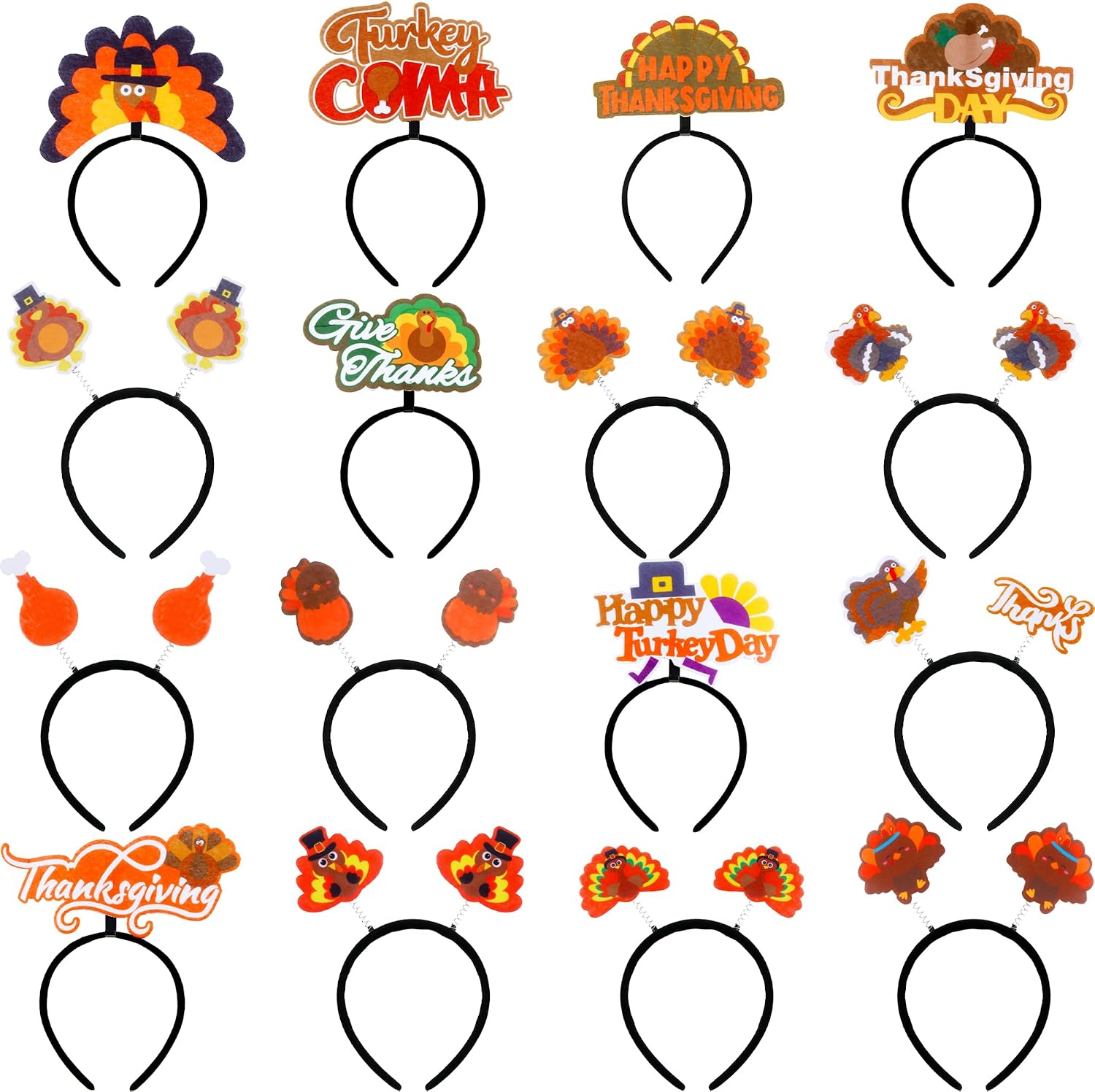 16 Pcs Thanksgiving Turkey Headbands Turkey Head Boppers Thanksgiving Hair Accessories for Thanksgiving Holiday Party Favor