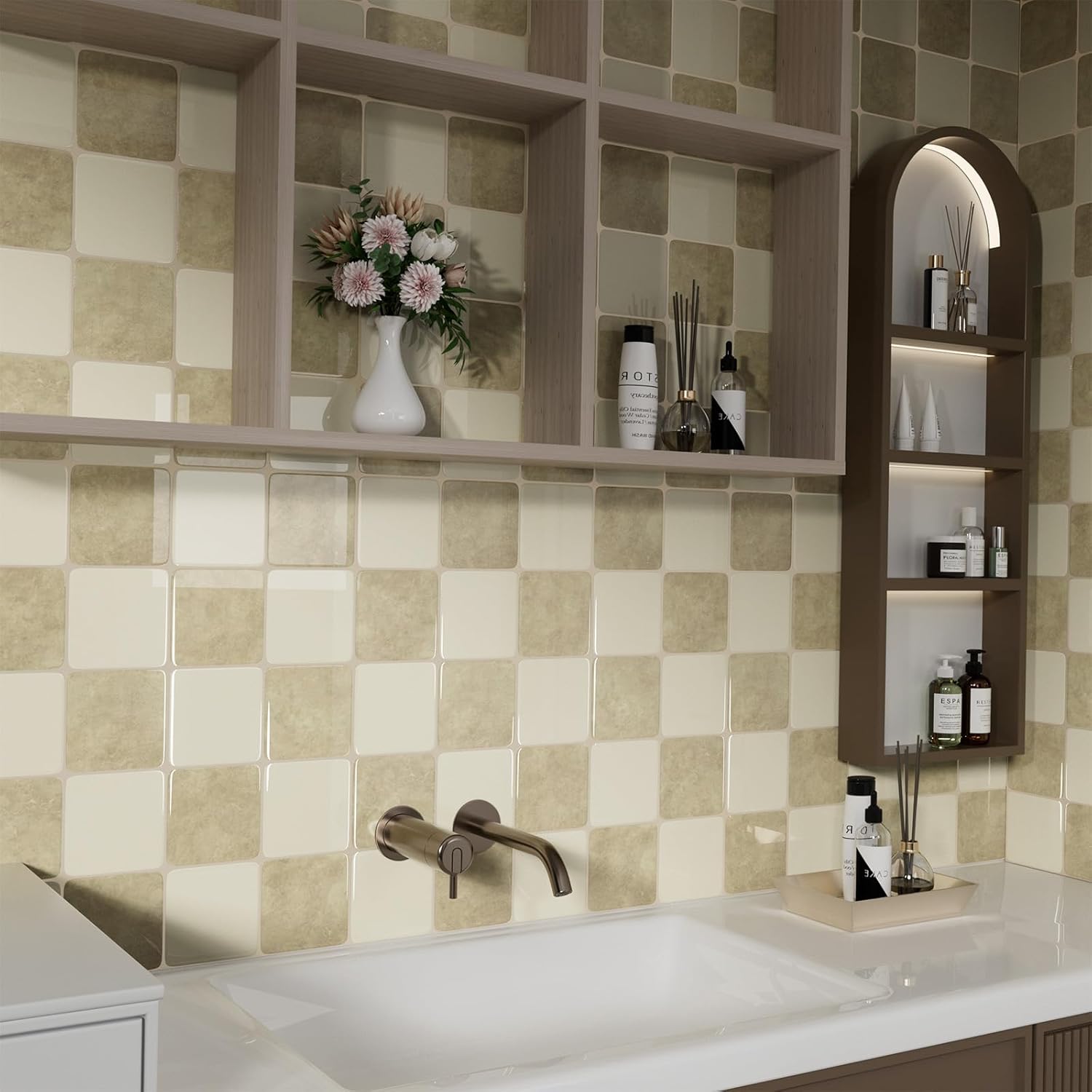 Peel and Stick Backsplash 10-Pack of 12 x 12" 3D Adhesive Peel and Stick Tile Stick on Kitchen Backsplash, Bathroom, Wall Tiles