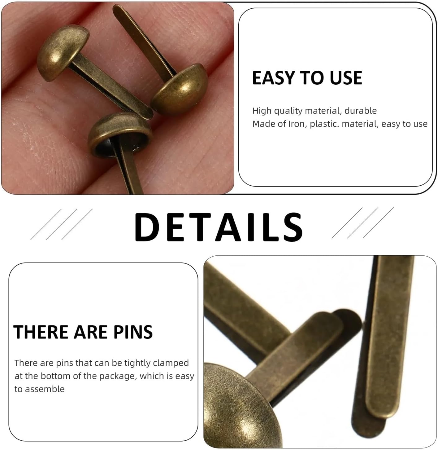 100Pcs Metal Round Head Brads Two-Legged Nails for Scrapbook Photo Albums DIY Craft Making Studs