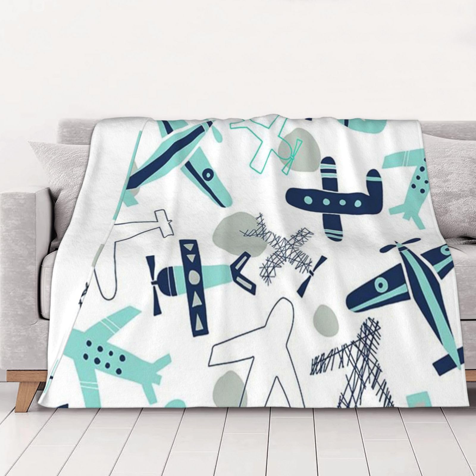 AUBKFELD Airplane Printed Flannel Blanket 200x150 CM, Soft & Warm Throw Blanket for Sofa/Couch/Bed/Car, Gifts for Audlts Women Men