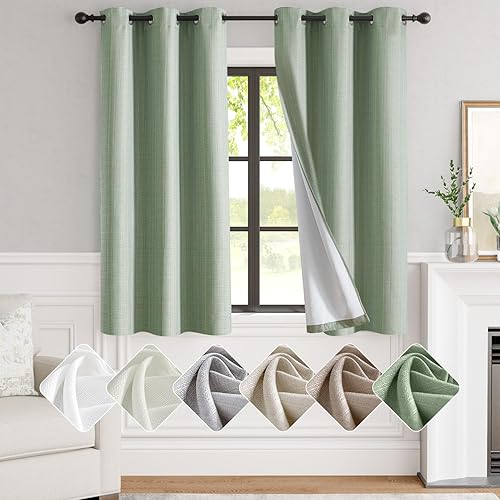 Miniatura 1 de jinchan Cortinas 100% opacas para dormitorio, sala de estar, cortinas opacas de lino de 63 pulgadas de largo, cortinas de oscurecimiento de
