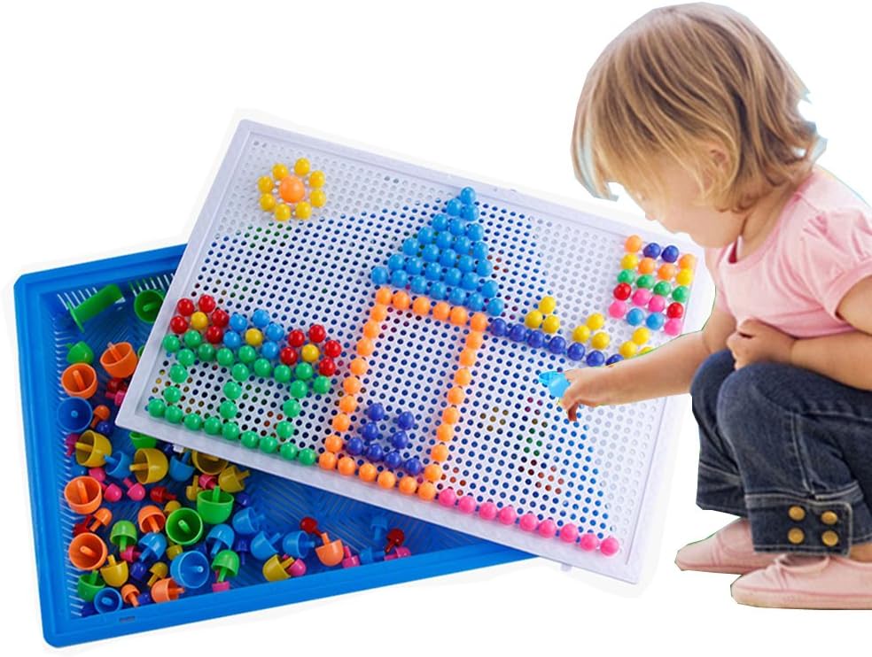 296 Pcs Mushroom Nails Peg Puzzles Sets For Kids Children Jigsaw Puzzle Creative Mosaic Pegboard Educational Toys Gifts(Random Colors)