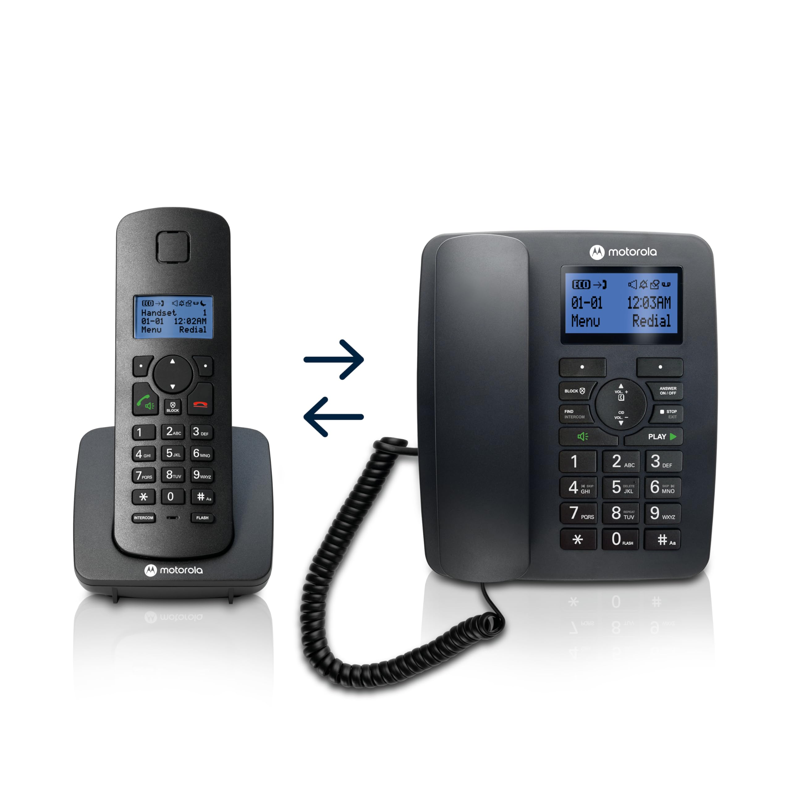 Motorola Voice - C4201 Teléfono con Cable con Terminal Inalámbrico Digital, Modo Emergencia, Transferencia de Llamadas, Agenda 50 Nombres y Números, Manos Libres, Función Mute