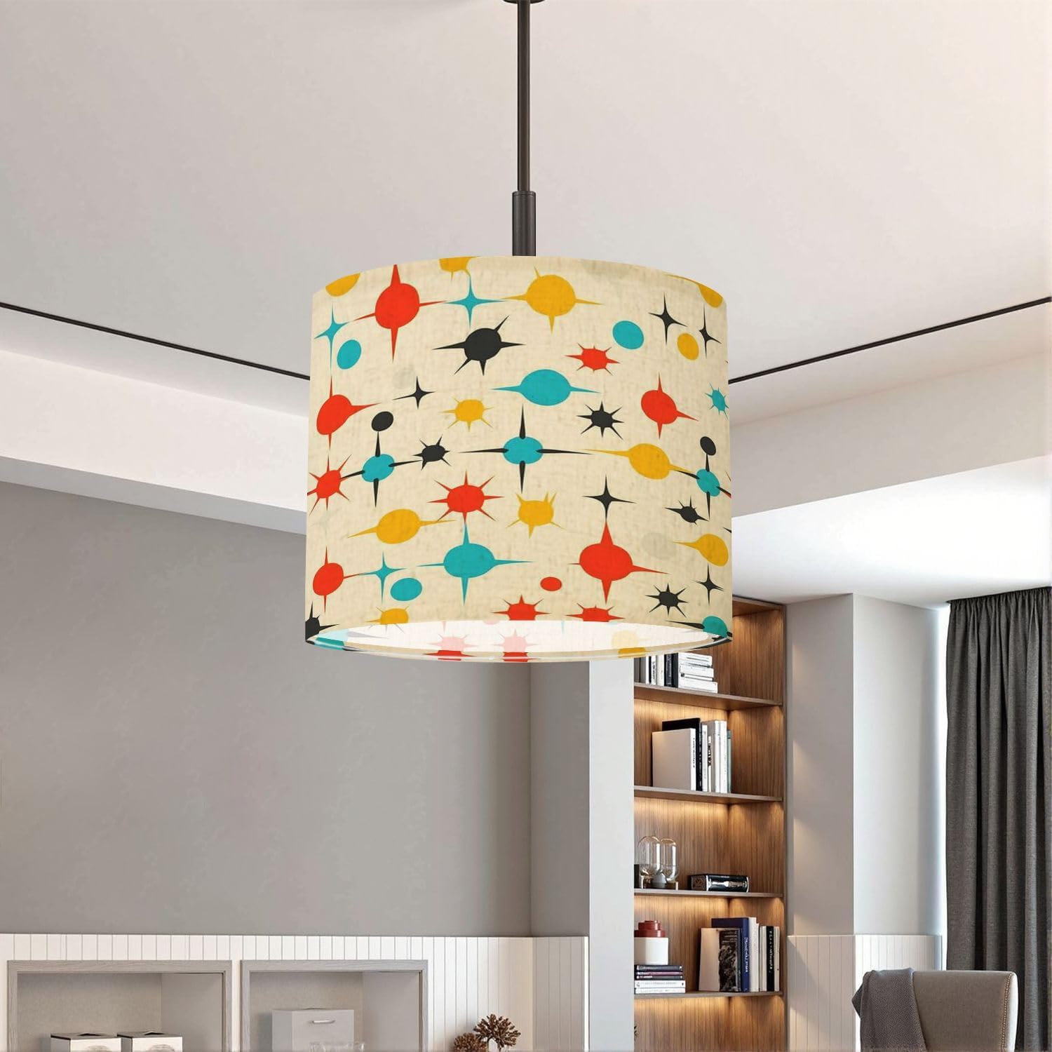 Lampshades Lamp Shades Set of 2 Mid century fifties modern atomic retro colors seamless Light Shade for Table Lamps Floor Lamps Drum Lamp Shades Lampshade Replacement