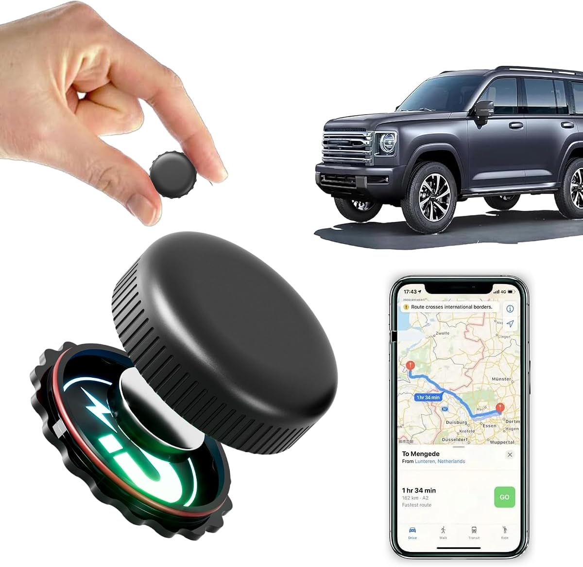 Magnetic Real-Time GPS Tracker for Vehicles - No-Wiring Hidden Tracking Device with App Alerts for Cars, Motorcycles & Teen Drivers - Anti-Theft, Waterproof & Long Battery Life (for Android and iOS)