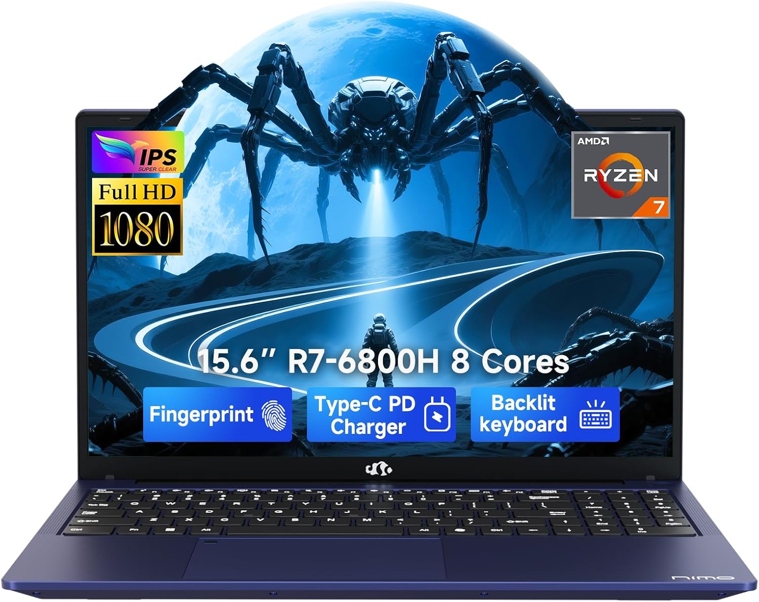 NIMO 15.6" IPS FHD-Gaming-Laptop, 8 Cores AMD Ryzen 7 6800H 32GB DDR5 RAM 1TB SSD (Beat i7-12700H, Up to 4.7GHz) AMD Radeon 680M GPU-Computer with 100W Type-C Backlit Keyboard, 180°Viewing