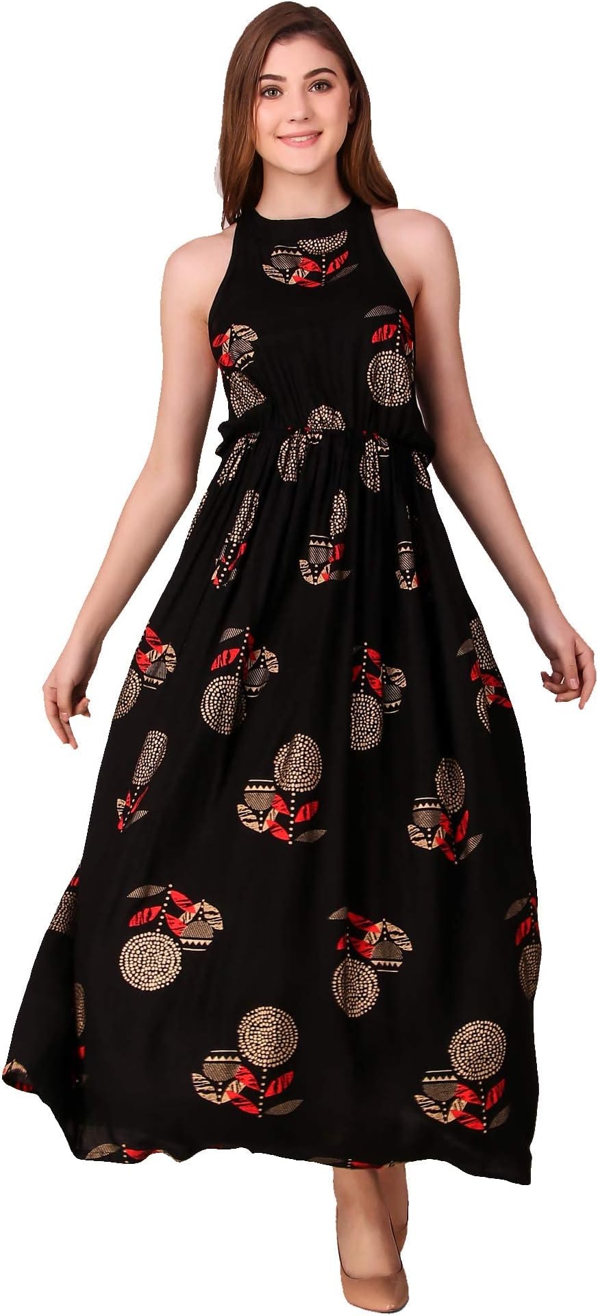 Daevish Women's Rayon Fit and Flare Maxi Dress | Maxi Dress for Women Black