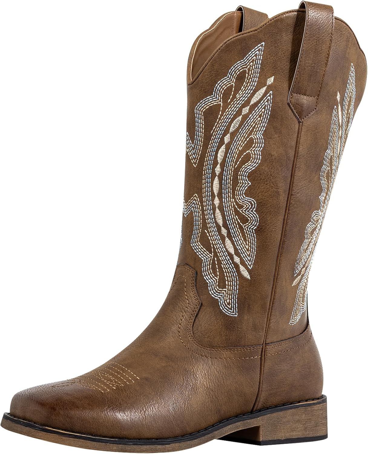 SheSole Women's Wide Calf Cowboy Boots Square Toe Plus Size Cowgirl Boots Western Style Comfortable Low Heel