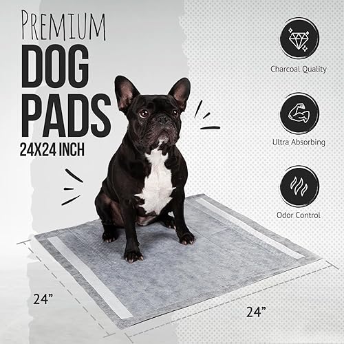 Miniatura 2 de Bulldoglogy - Almohadillas para orinar de cachorros color negro carbón con cinta adhesiva  Almohadillas grandes de carbón para entrenamiento de