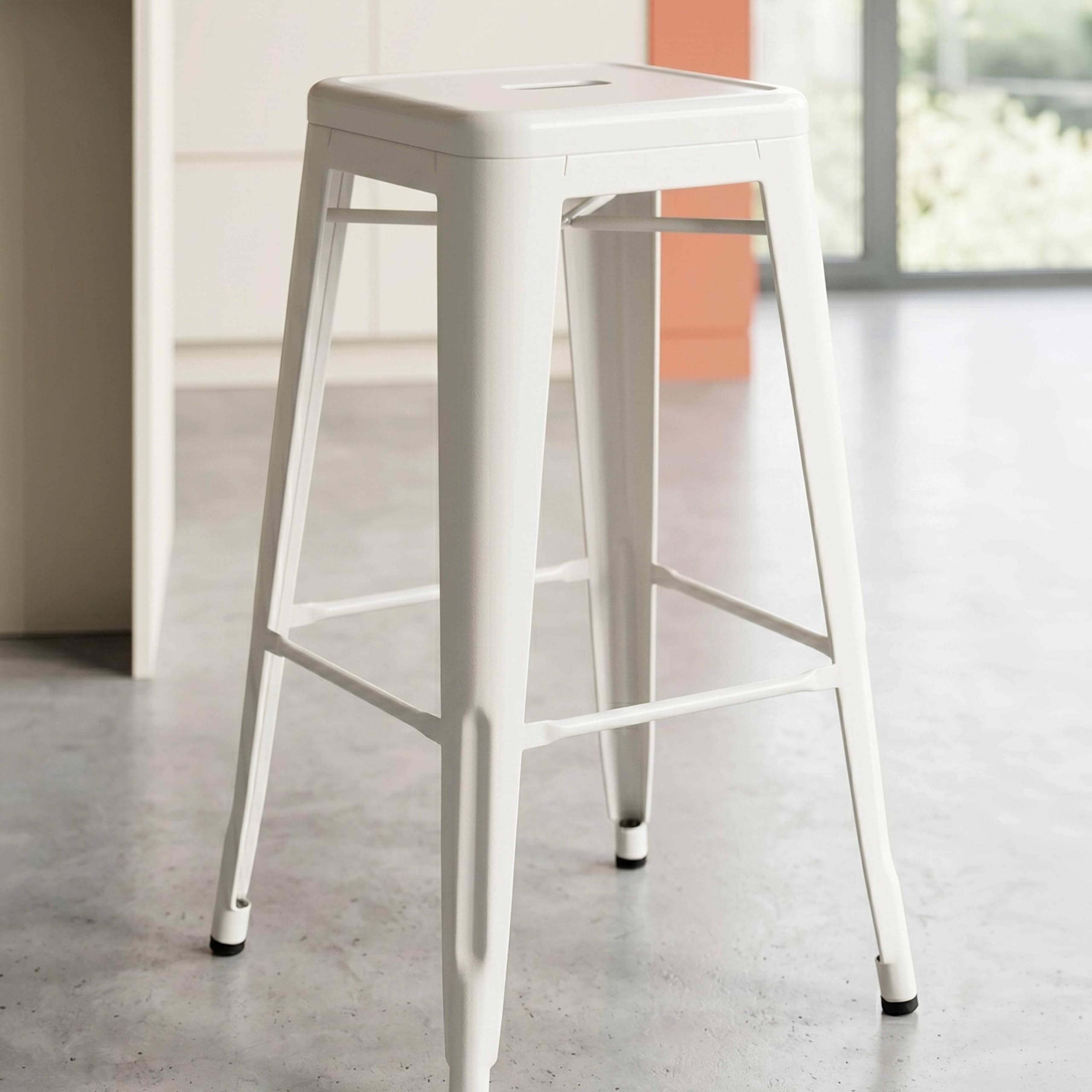 Oviala Lot 4 tabourets de Bar en métal Blanc Mat