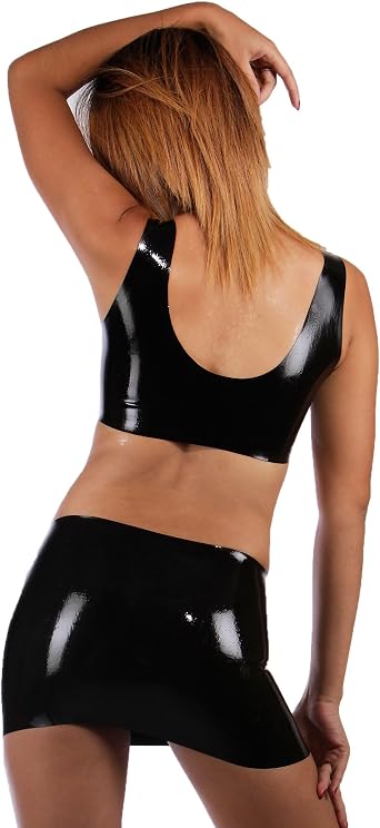 Latex Rubber Combination Bra and Miniskirt one Size Black