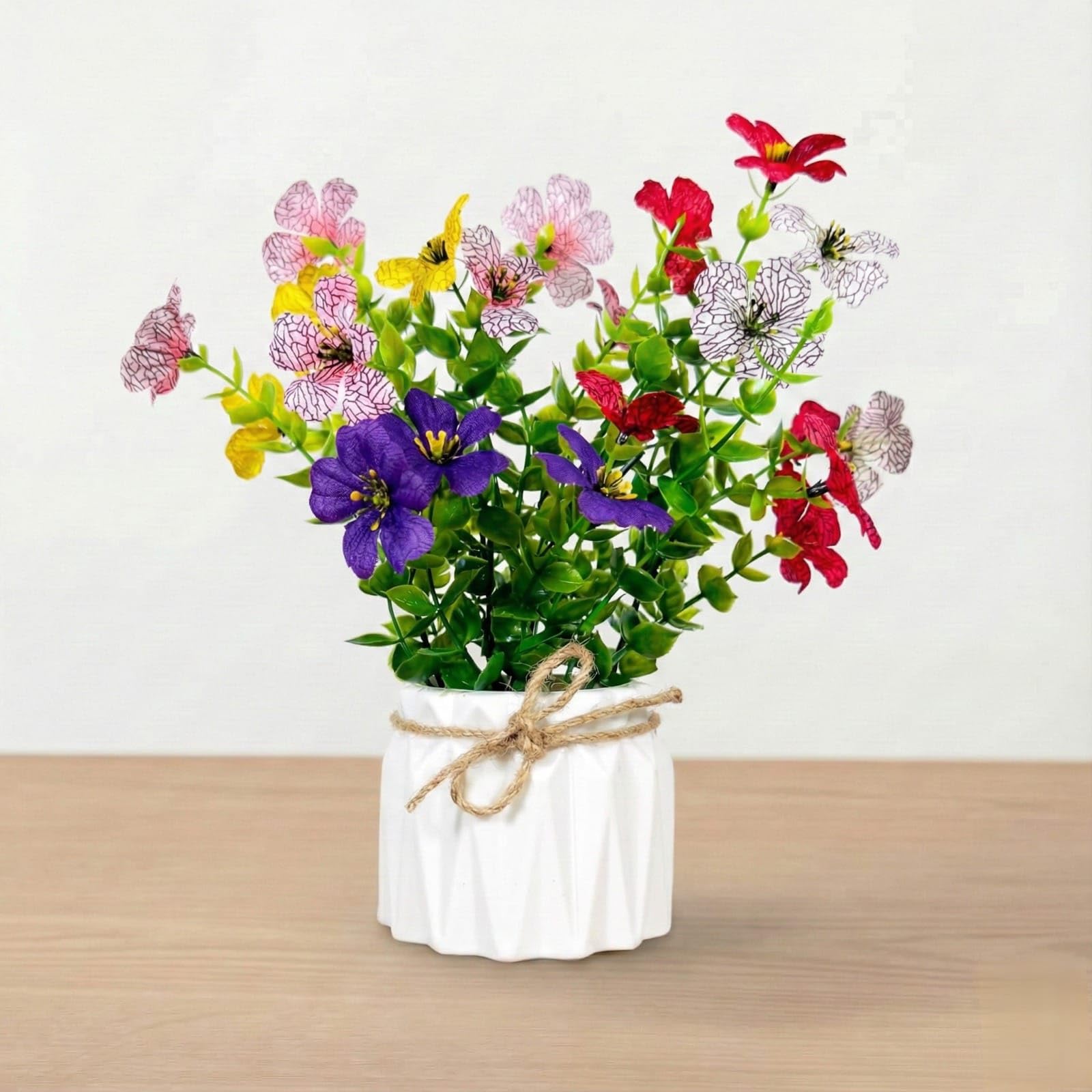 Dekorly Artificial Lavender Plant in White Pot, 18cm – Realistic Faux Flower Arrangement for Home & Office Décor (Set of 1) (1, Daisy Multicolor)