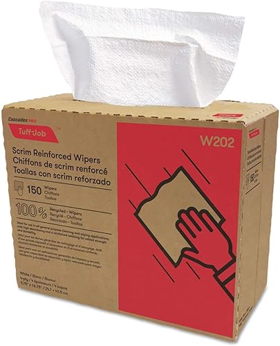 Cascades Tuff-Job Scrim - Limpiaparabrisas reforzados, 9 34 x 16 34, blanco, 150caja, 6 cajascartón