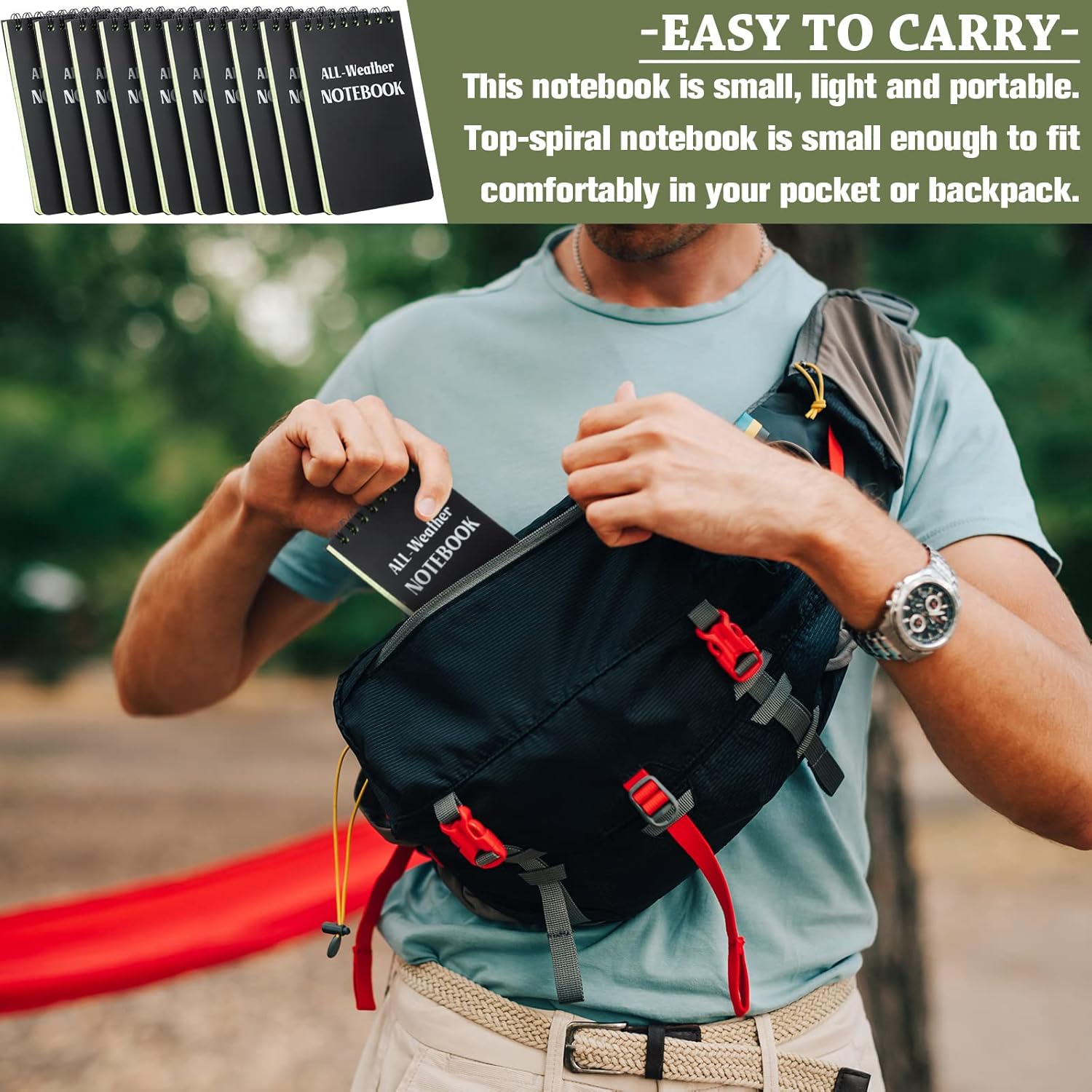 Chinco 20 Pcs All Weather Notepads Bulk 3 x 5 Inches Pocket Waterproof Notebooks Top Spiral Tactical Notepad Weatherproof Cover and 5 Retractable Gel Ink Pens for Outdoor Activities Recording
