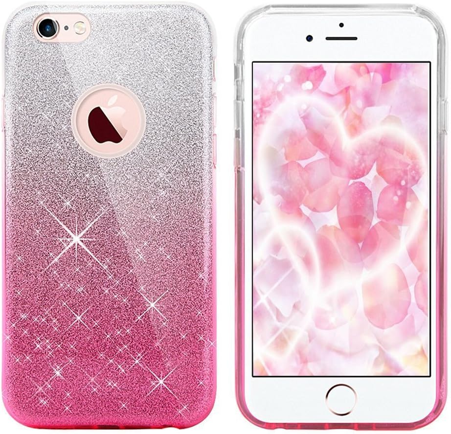 ERAGLOW iPhone 8 Case, iPhone 7 case, iPhone 7 8 Back Cover Shinning Protective Bumper Sparkle Bling Glitter Case for 4.7 inches iPhone 7/8 (Gradient-Pink)