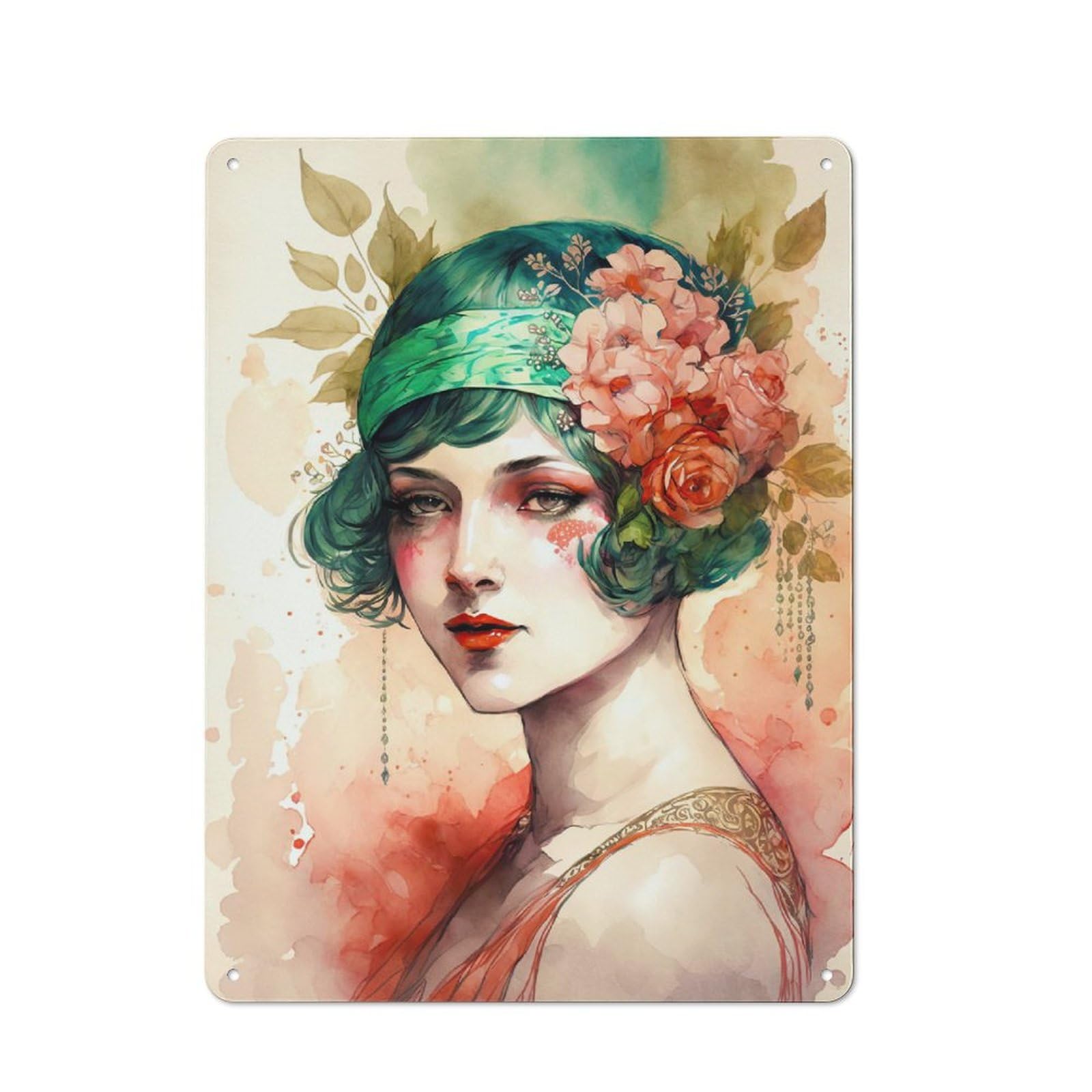 Junmoney Flapper Woman 03 Vintage Metal Wall Decor 40X30cm, Vintage Metal Sign For Cafe, Bistro, Bakery Or Restaurant