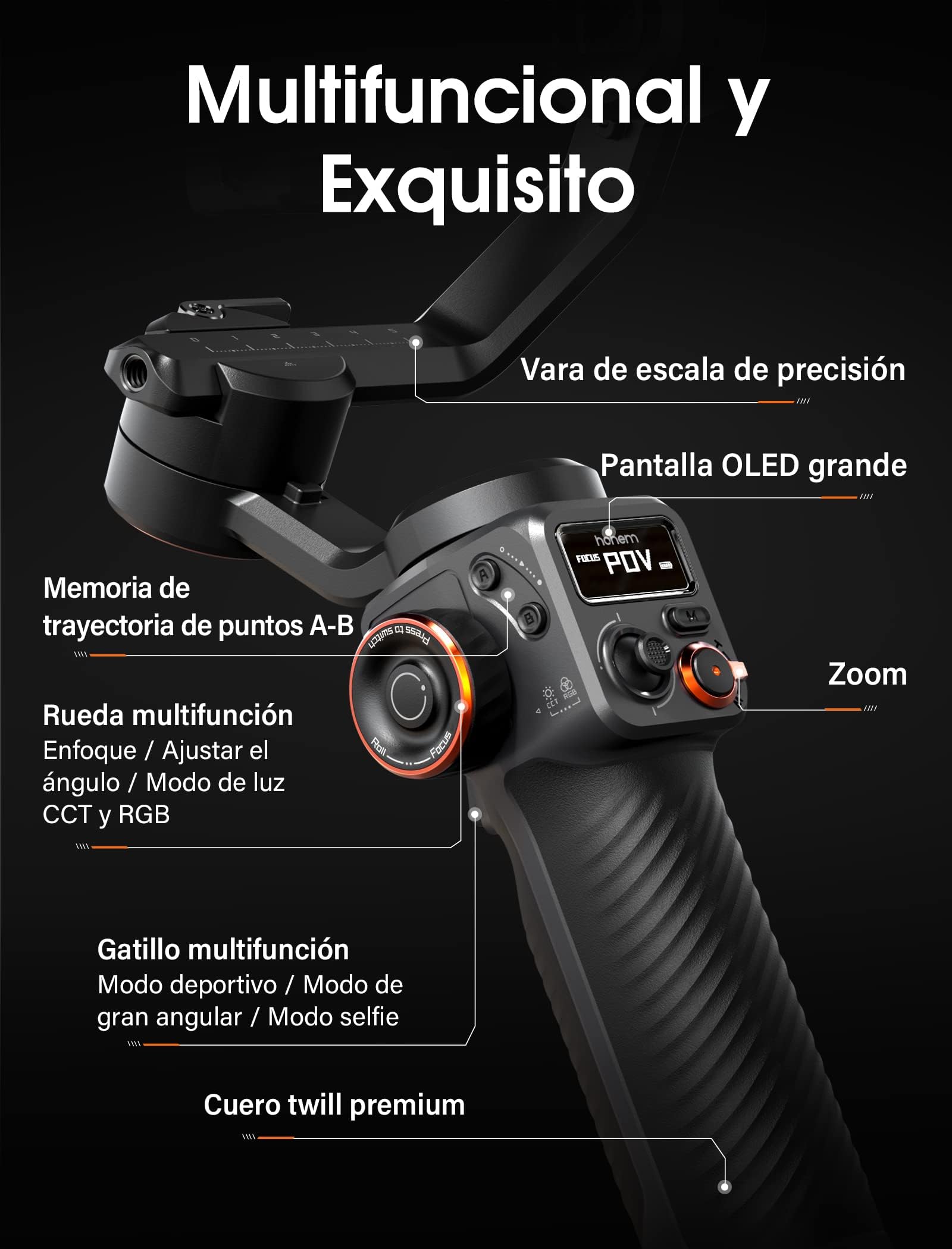 hohem iSteady M6 Kit Estabilizador de Móvil Gimbal Móvil de 3 Ejes, Seguimiento Magnético de IA con Luz de Relleno CCT/RGB Ajustable, 0,91 Pulgadas Pantalla OLED, Carga Útil 400g, para Youtube/Vlog