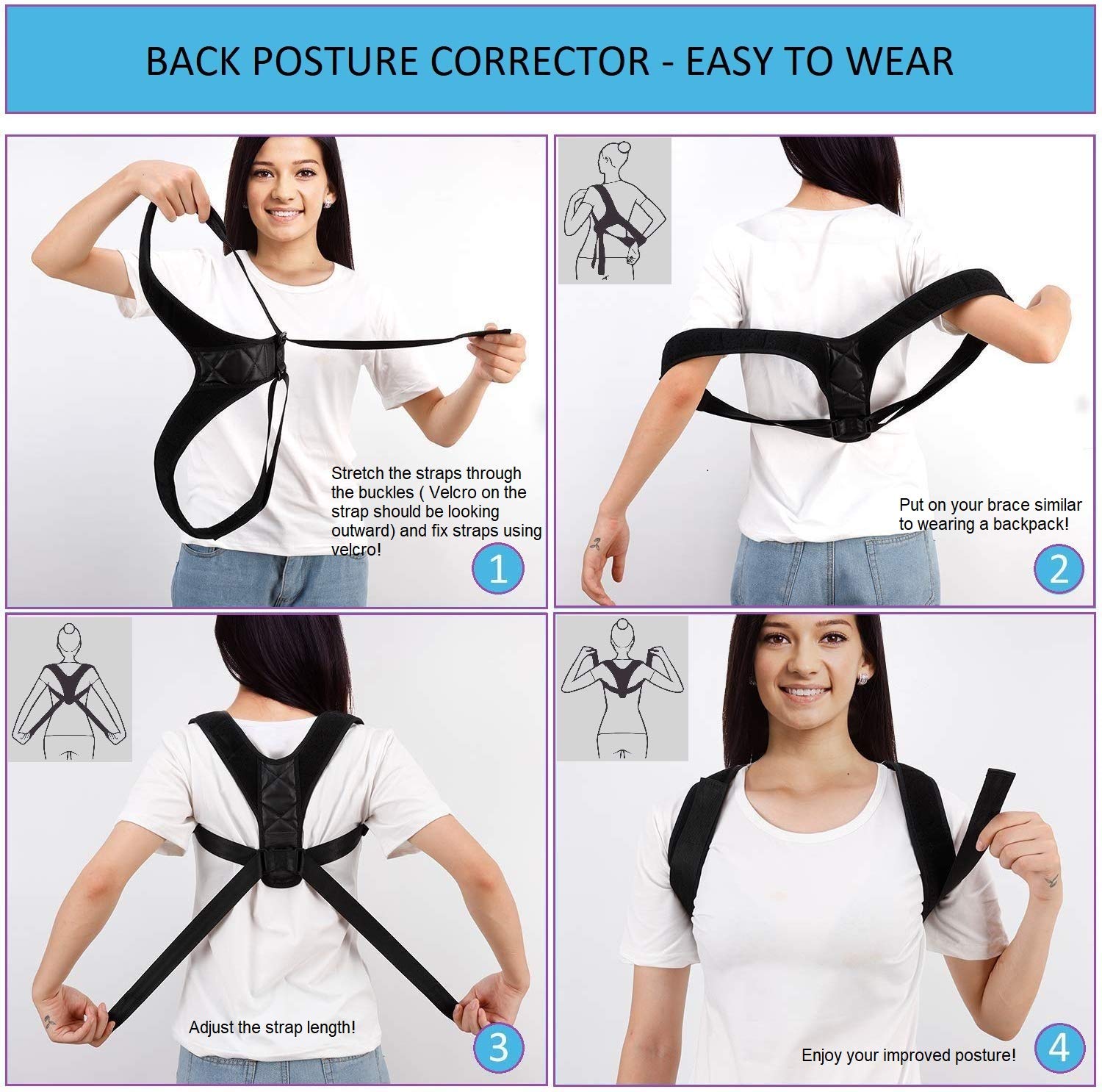 Adjustable Posture Corrector for Men and Women - Posture Brace Back Straightener for Neck Shoulders and Upper Back - Universal Back Support Braces FIT CHEST 30-45 inches