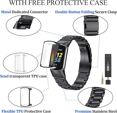 Miniatura 4 de for Fitbit Charge 65 Metal Watch Band with Case, Stainless Steel Replacement Strap Compatible with Fitbit Charge 65 Wristband