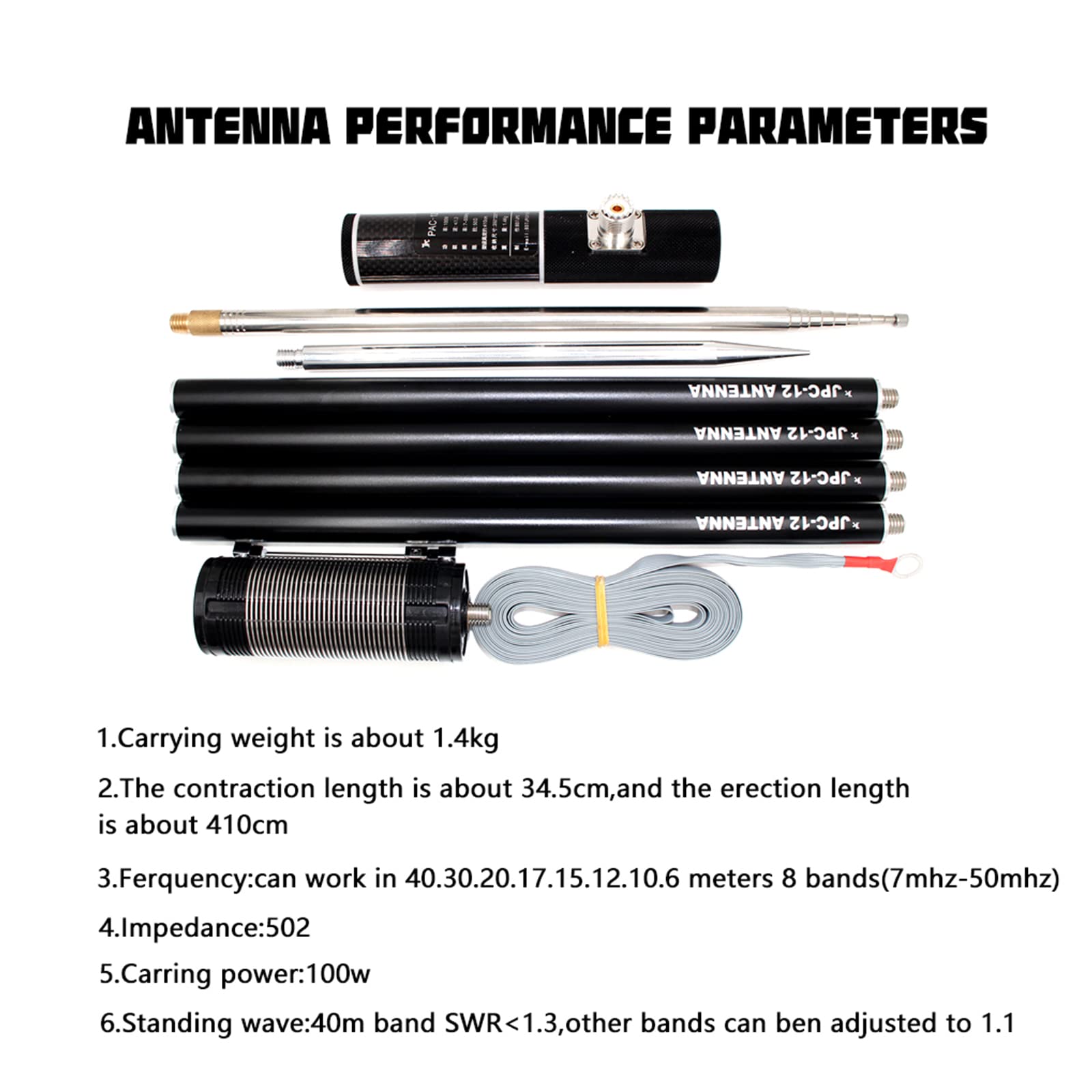 Topteng JPC-12 7MHz-50MHz 100W 8-Band HF Portable Shortwave GP Antenna QRP Apto para Ham Radio