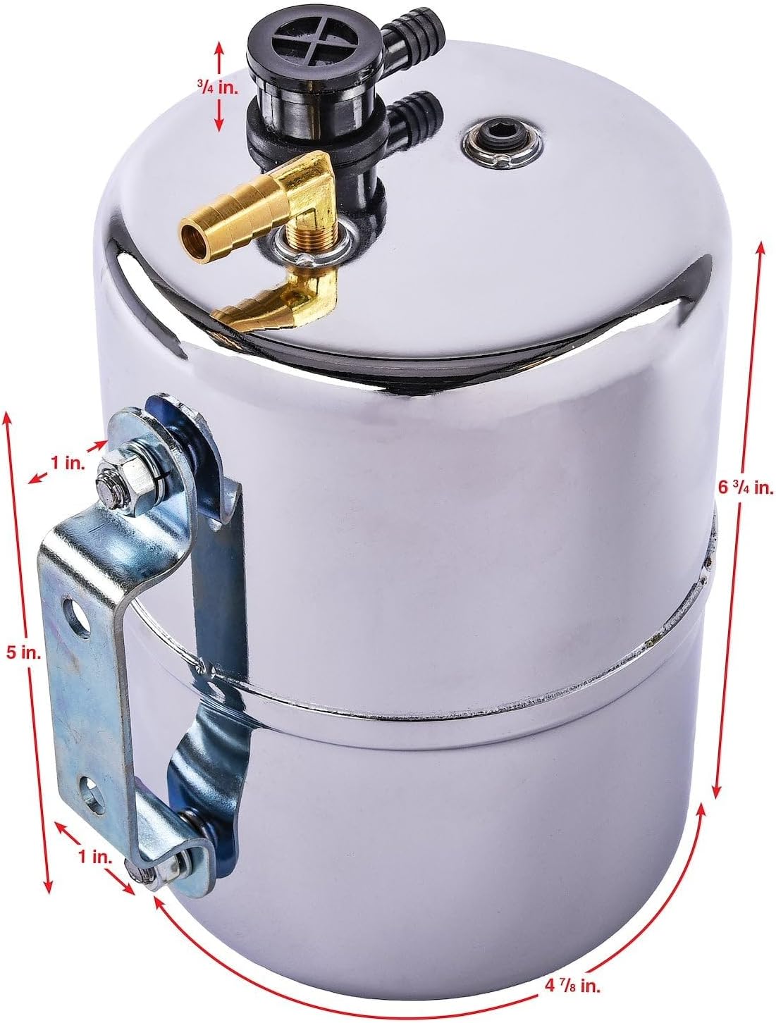 JEGS Steel Vacuum Reserve Canister, 5x7in, Chrome-Plated, Includes Grommet, Check Valve, Fittings & Port Plug
