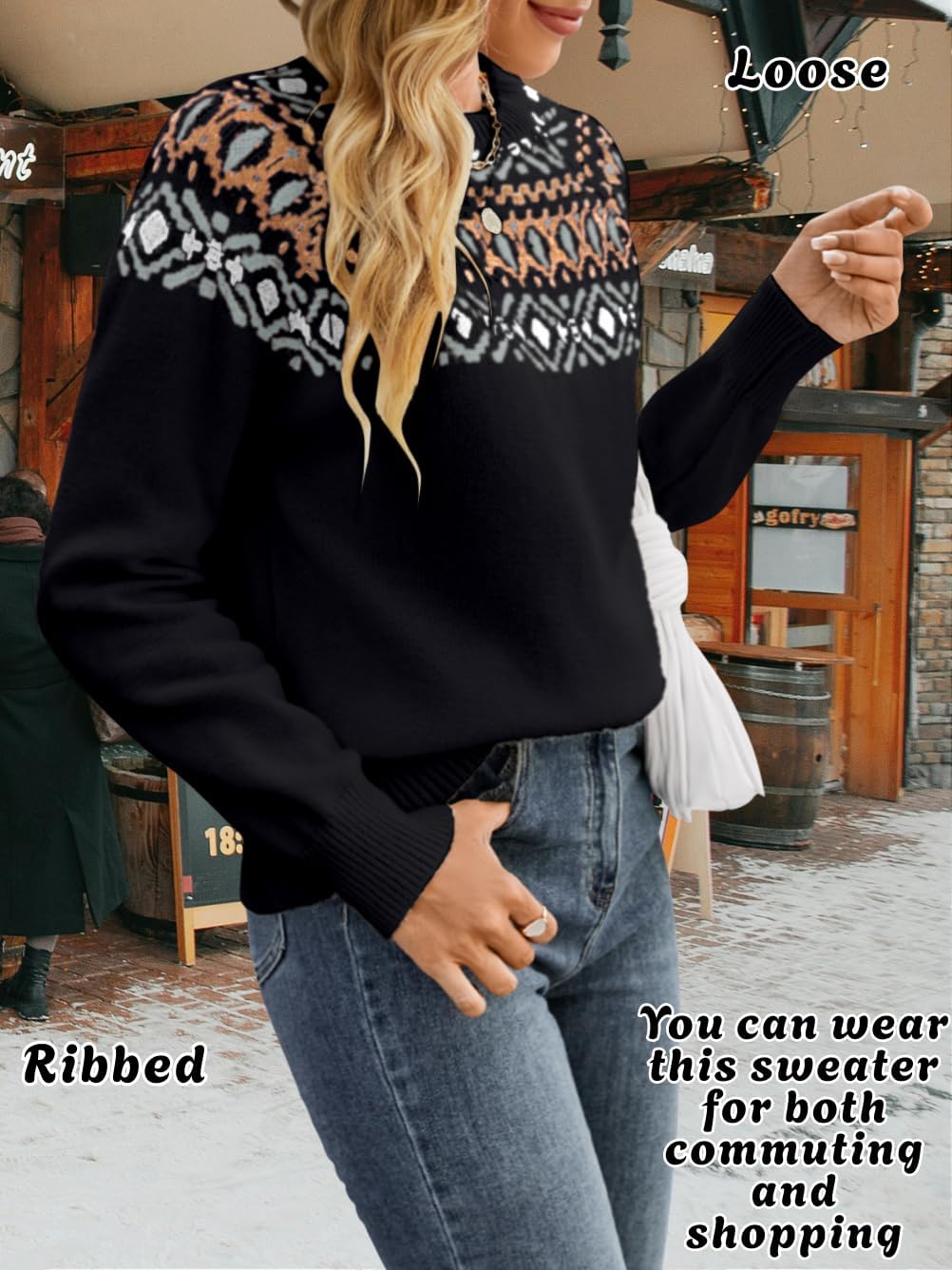 Fair Isle Pullover Sweaters, Crew Neck Chunky Knit, Winter Clothing Holiday, Vintage Crochet Fall Tops for Women - Image 3