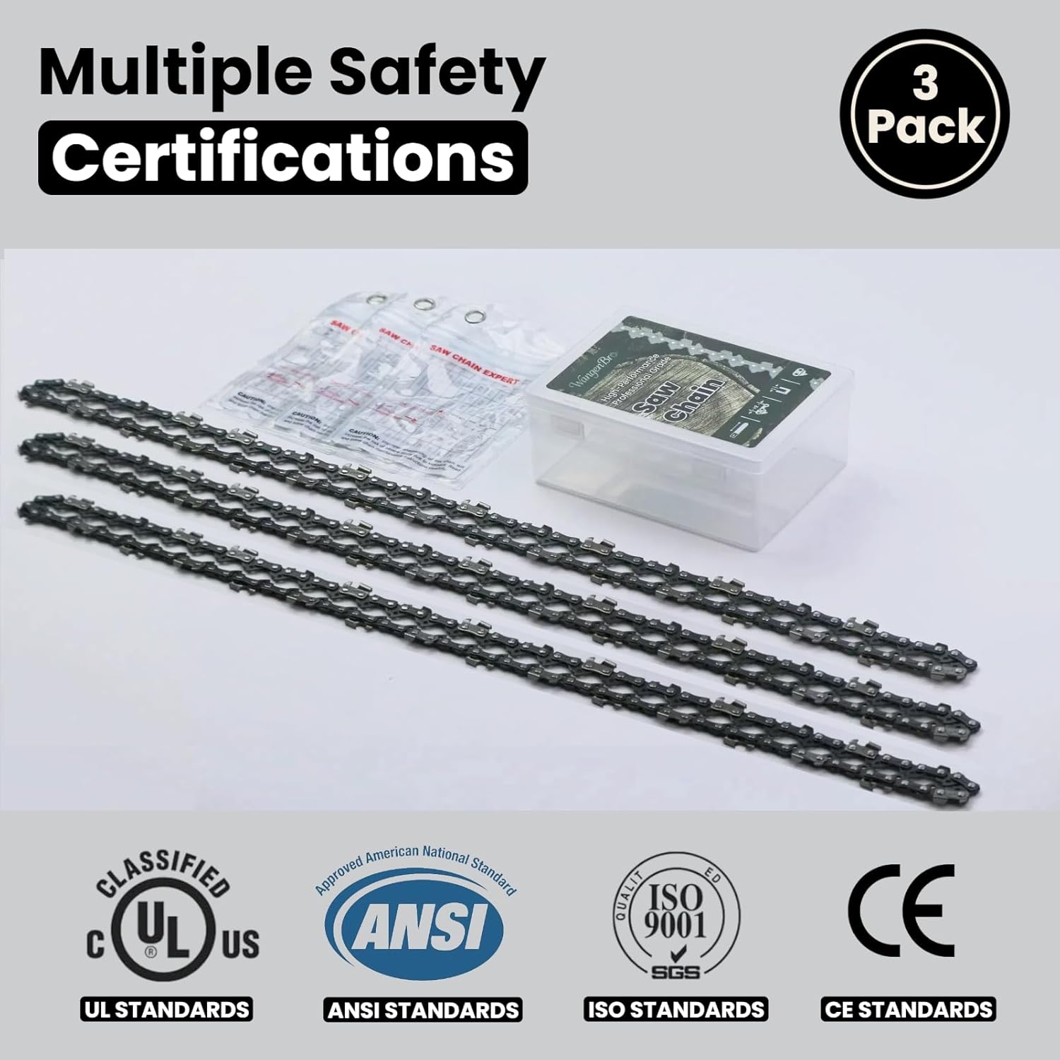 New 18 Inch Chainsaw Chain 3/8"LP Pitch .050" Gauge 62 Drive Links, 18 Inch Replacement Chain for EGO, Dewalt, Greenworks, Kobalt, Ryobi, Husqvarna, Echo, Poulan, Black+Decker, Atlas and More - S62
