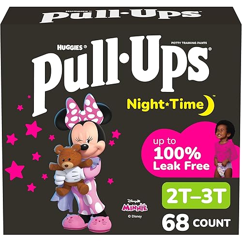 Pull-Ups Girls' Nighttime Potty Training Pants, Training Underwear, 2T-3T (16-34 lbs), 68 Ct, Packaging May Vary