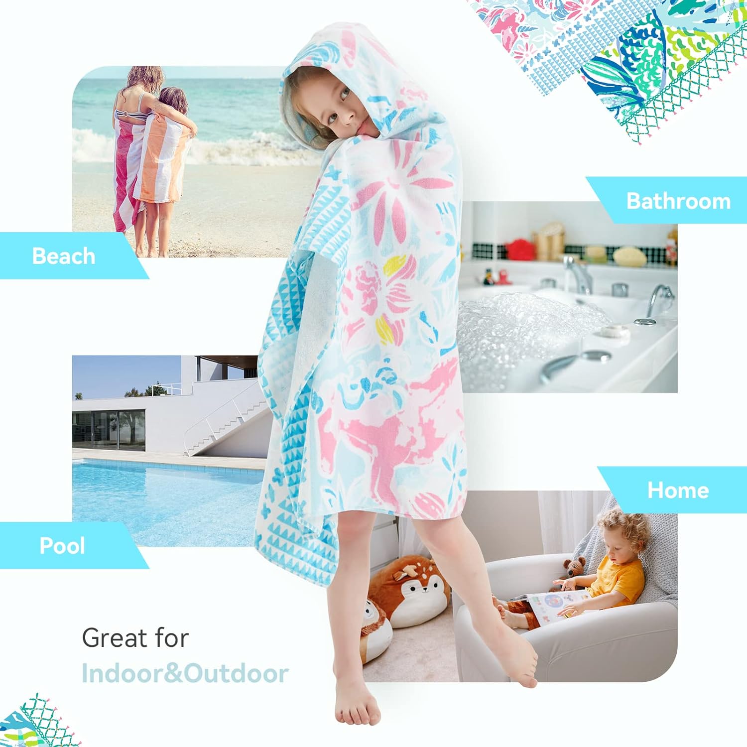 Girls' Hooded Bath Towel, Oversized 50" L x 30" W for Ages 3 to 12 Kids, Quick Dry Lightweight Soft Microfiber Hood Beach Towel Cover Up, Colorful Mermaid Theme - Image 5