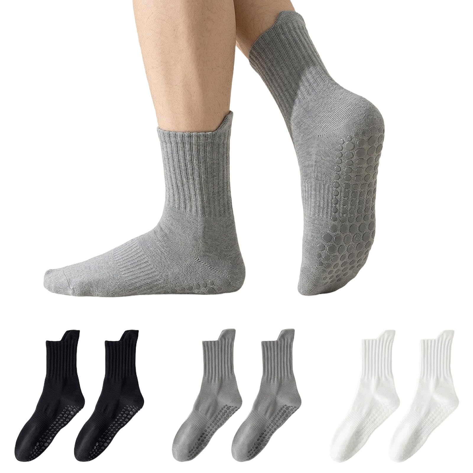 FunnAura 3Pairs Pilates Grip Socks, Breathable Cotton Non Grippy Sock for Women Men Gym Dance Workout Fitness Running