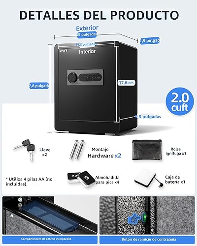 Miniatura 6 de DAYI - D-45 - Caja fuerte con bolsa ignífuga e impermeable para hogar o gabinete para dinero en efectivo y objetos de valor, con teclado electrónico