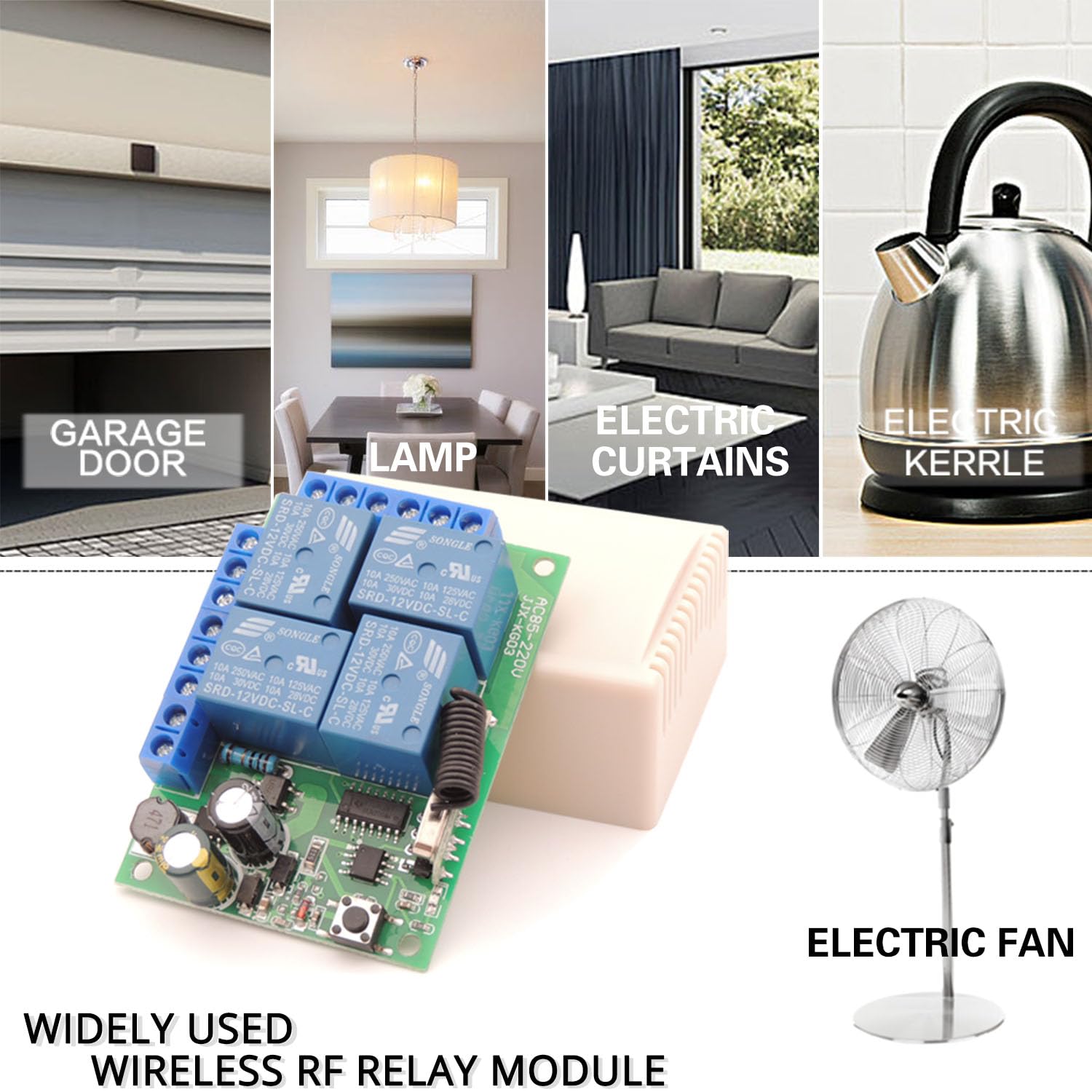 DieseRC Interrupteur de télécommande universel, récepteur de relais RF AC 230V/220V 10A 4CH 433Mhz avec 2 émetteurs pour moteur, porte de garage, lumière, rideau électrique, interrupteur de bricolage