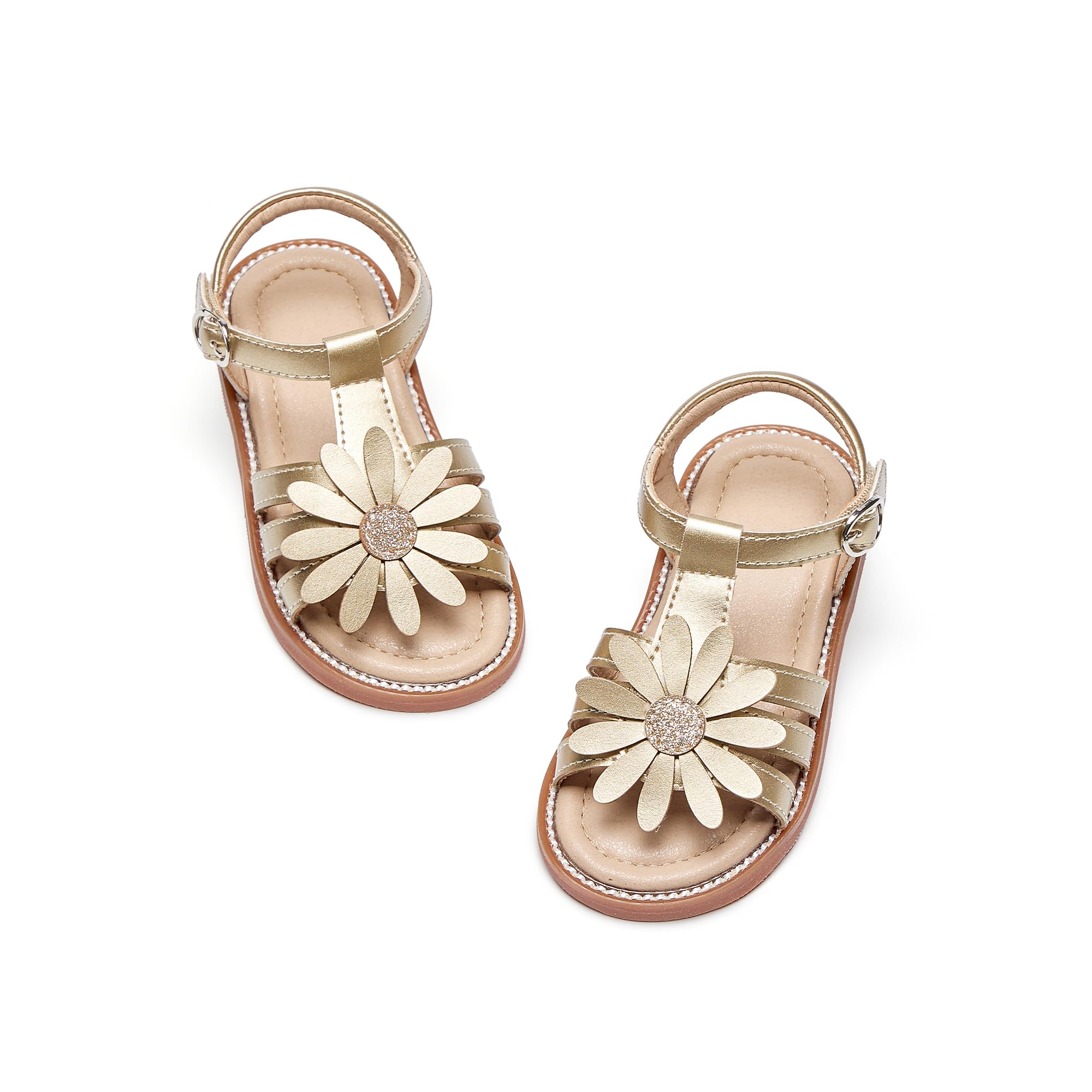 Flaryzone Toddler Girls Sandals Open Toe Flat Flower Girl Dress Shoes