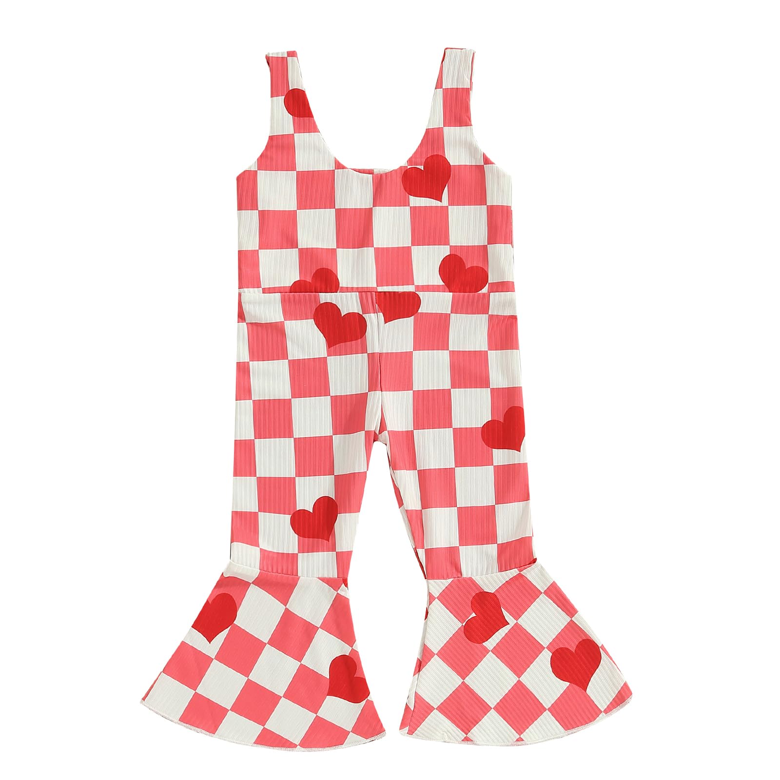 WenaZao BabyGirl Spring Summer Overalls Kids Red Sleeveless Heart Print Ribbed Strap Suspender Pants Valentines Day Outfit (Red, 1-2 Years)