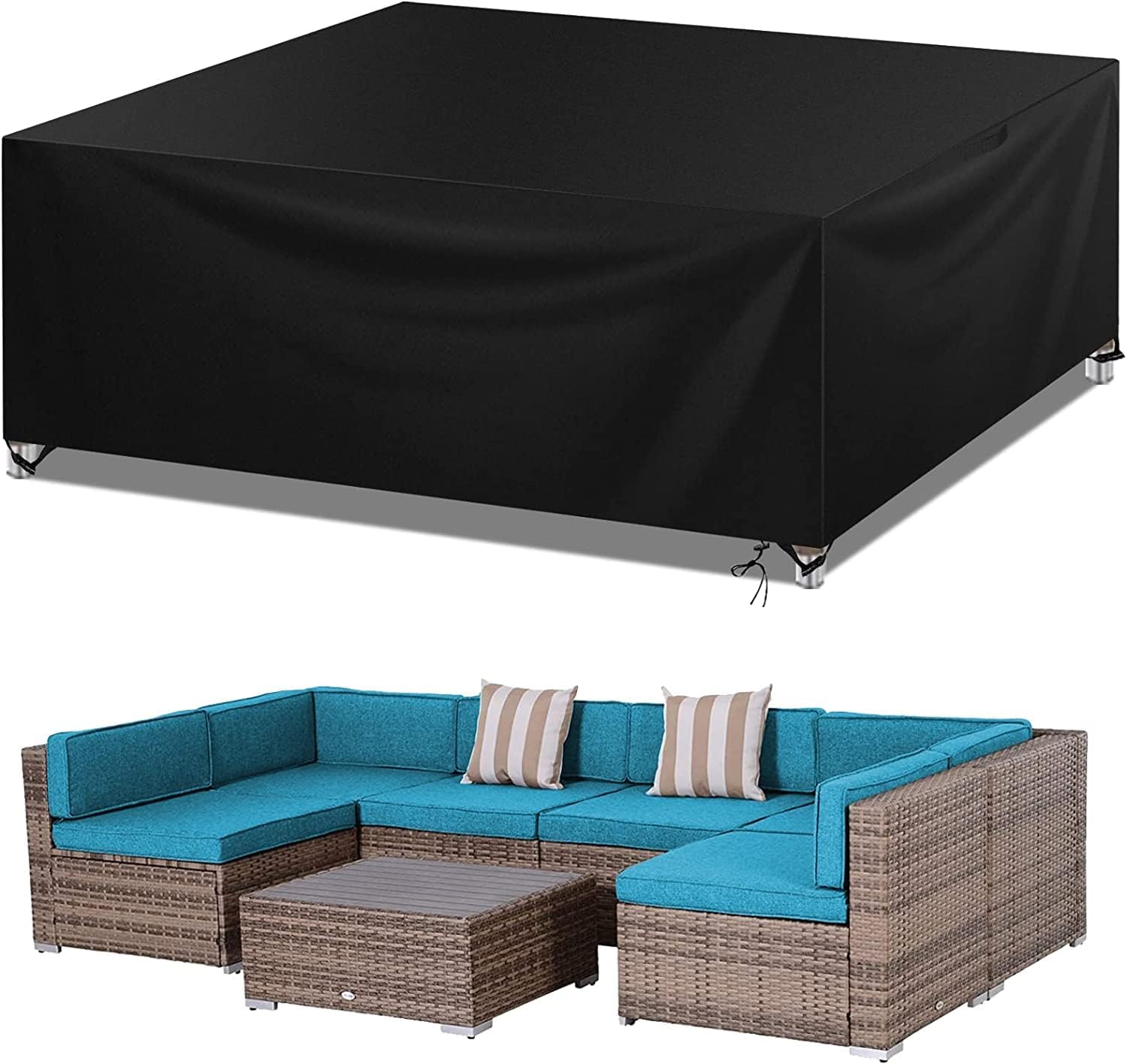 Funda para Mesa Jardín Exterior Impermeable, 420D Oxford Funda Protectora Muebles Jardín Terraza Resistente al Viento Nieve Sol, Cubierta Mesa Jardín Exterior Anti-UV 200x200x85cm